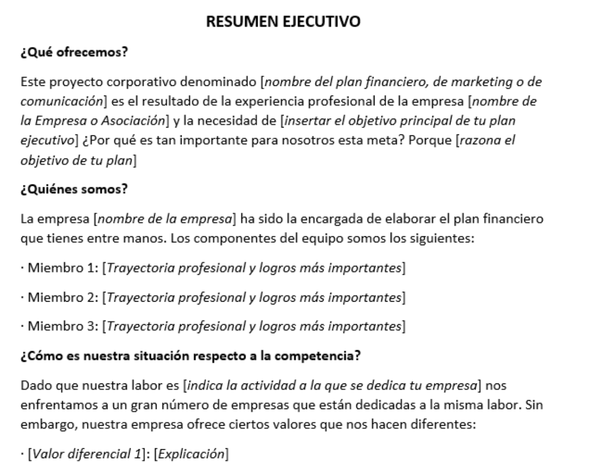 ▷ Modelo de resumen ejecutivo + EJEMPLO
