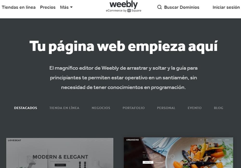 Plataforma para crear sitios web: Weebly